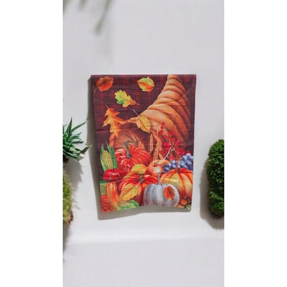 Fall Bounty Cornucopia Holiday Thanksgiving House Flag 40" x 28" - Picture 3 of 4